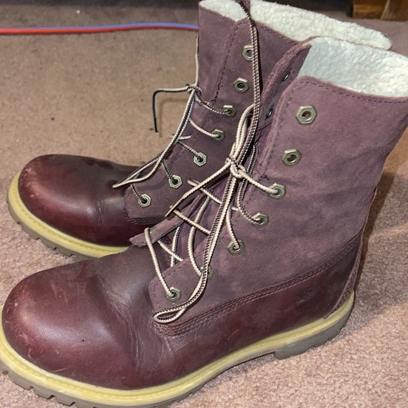 Timberland Jayne Fleece Women Tan Red Boots Leather Earthkeeper - Picture 3 of 7